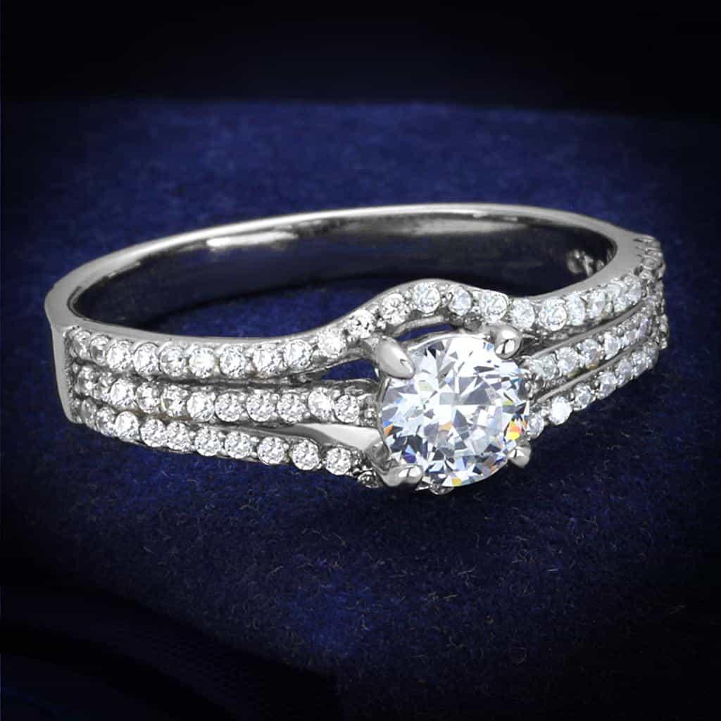 Sterling Silver CZ Round Split Shank Halo Pave Ring view 1