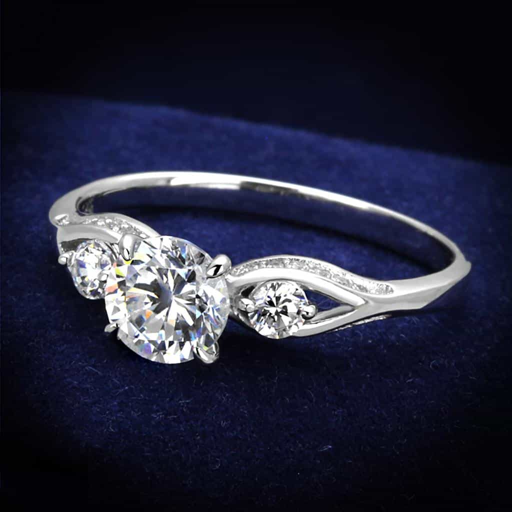 Sterling Silver CZ Heart Solitaire Bypass Pave Ring view 1