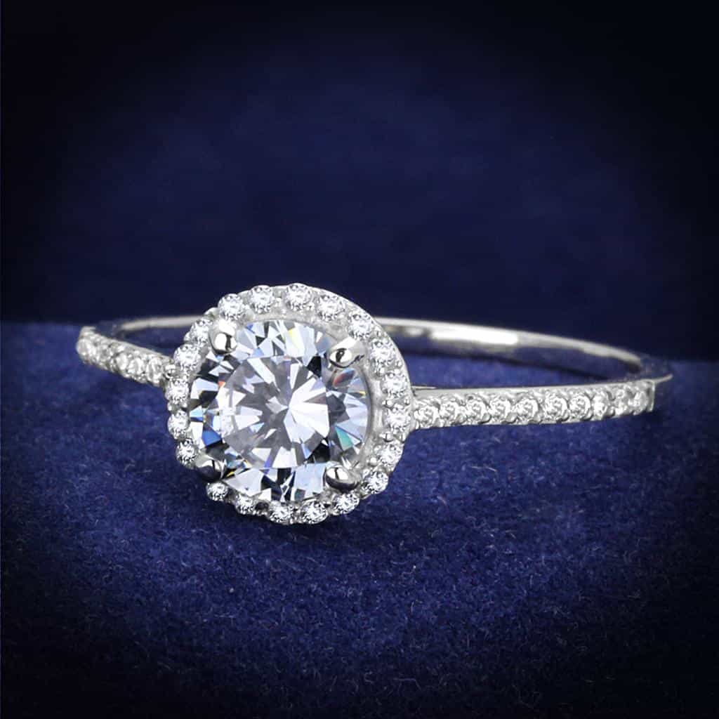 Sterling Silver CZ Round Large Halo Pave Ring view 1