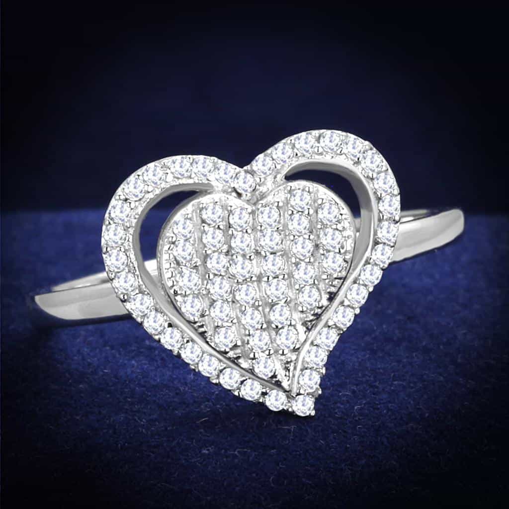 Sterling Silver CZ Pave Heart Large Halo Ring view 1