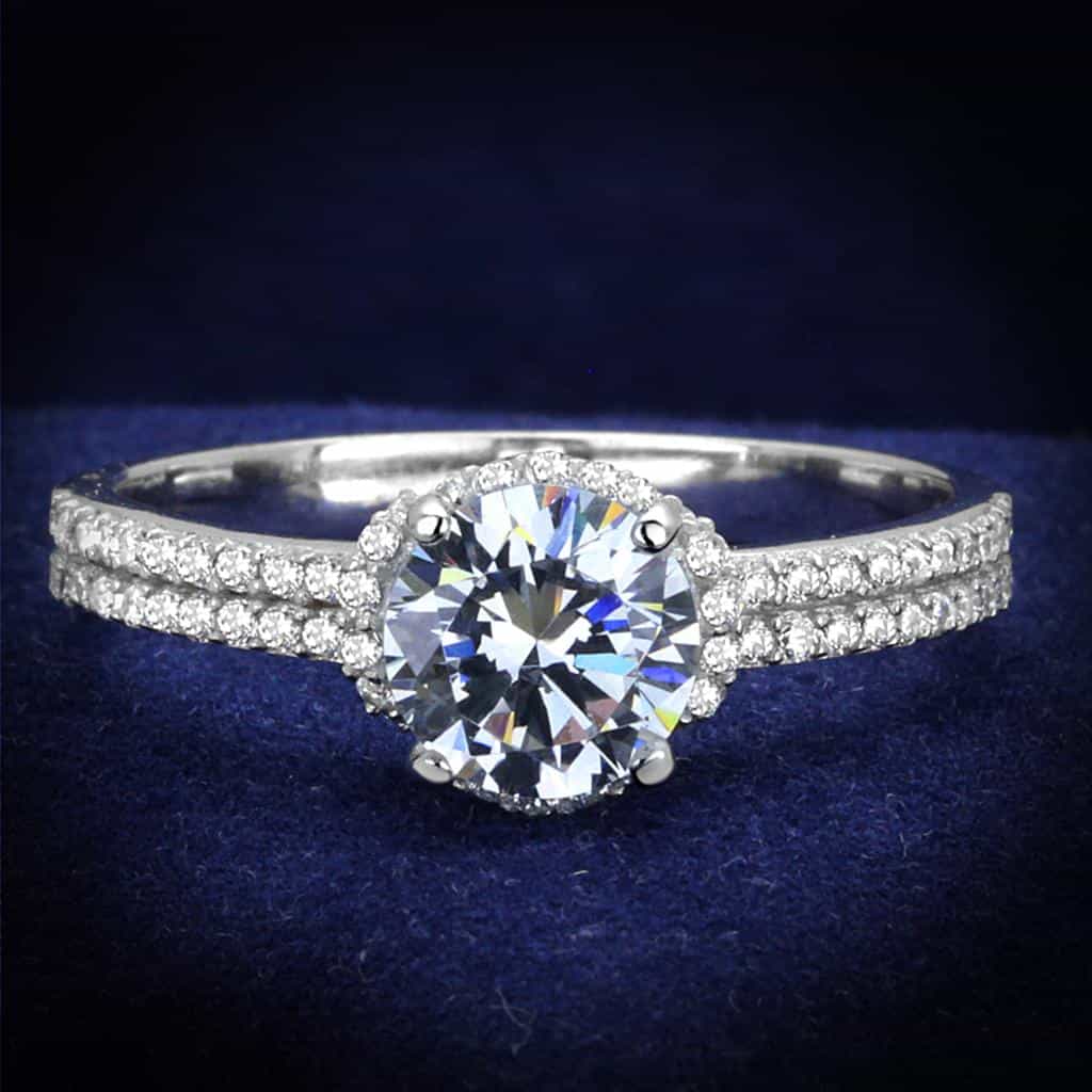 Sterling Silver CZ Round Cushion Halo Double Pave Ring view 6