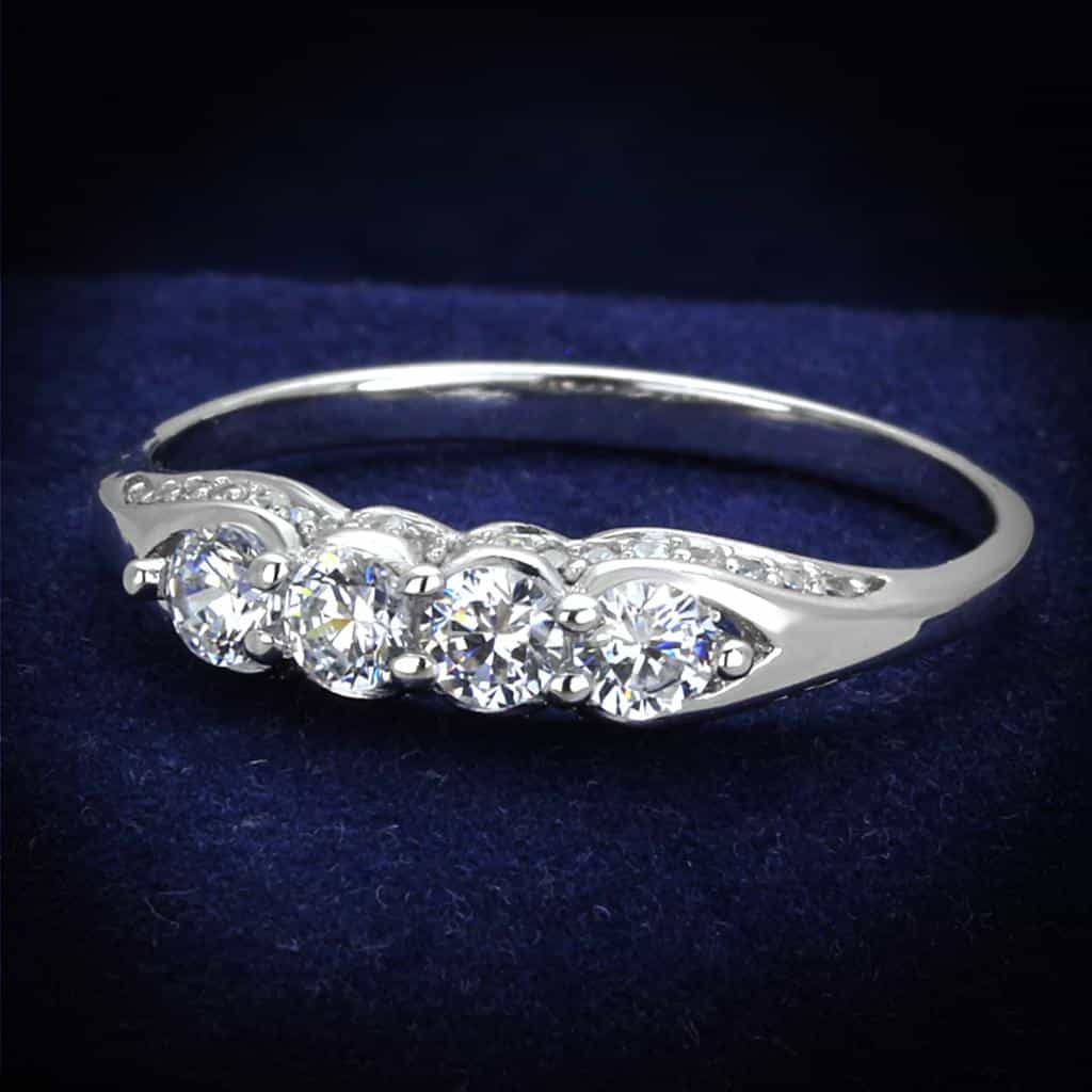 Sterling Silver CZ Round Vine Leaf Accent Thin Ring view 1