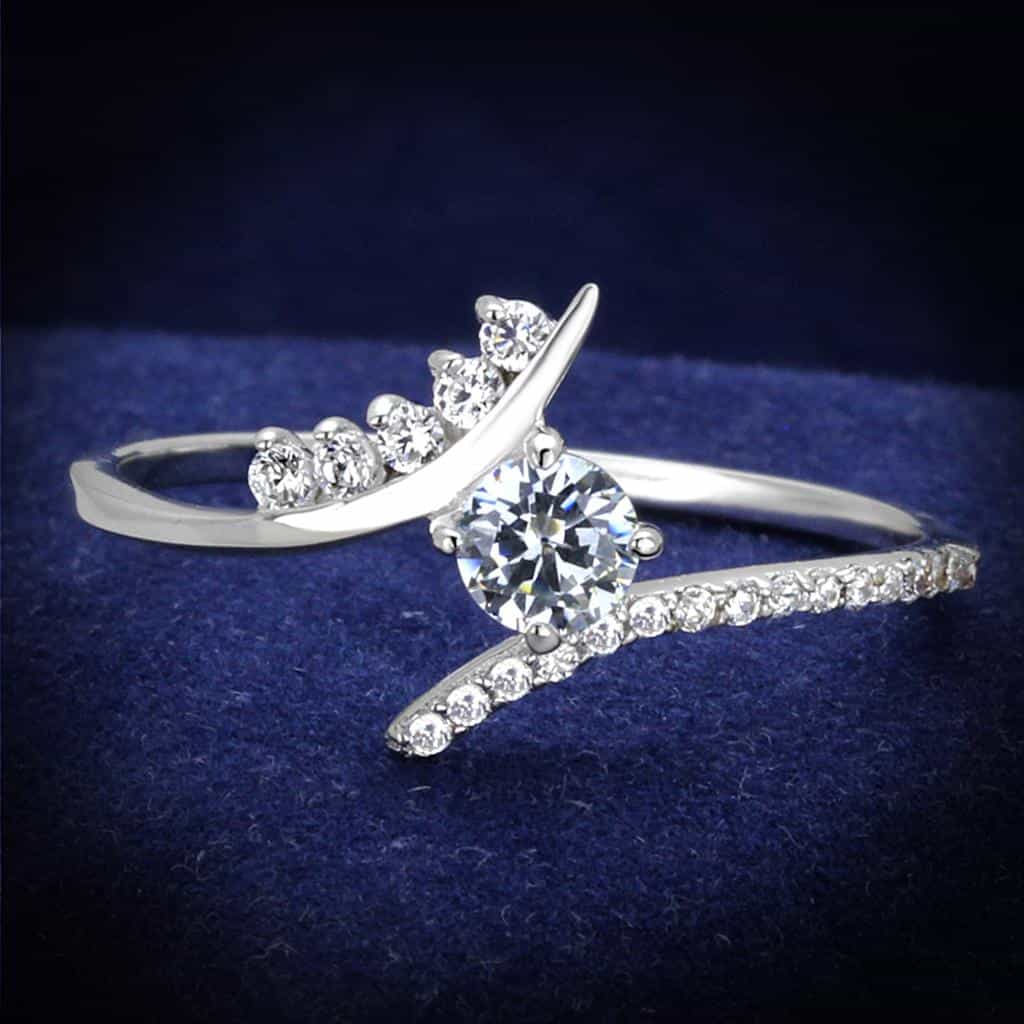 Sterling Silver CZ Shooting Star Bypass Thin Ring view 1