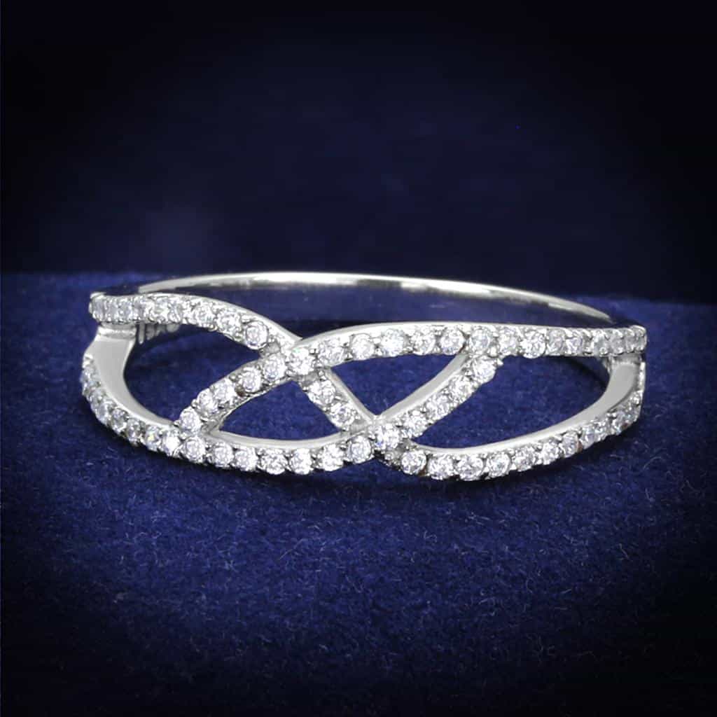 Sterling Silver CZ Pave Infinity Crossover Ring view 1