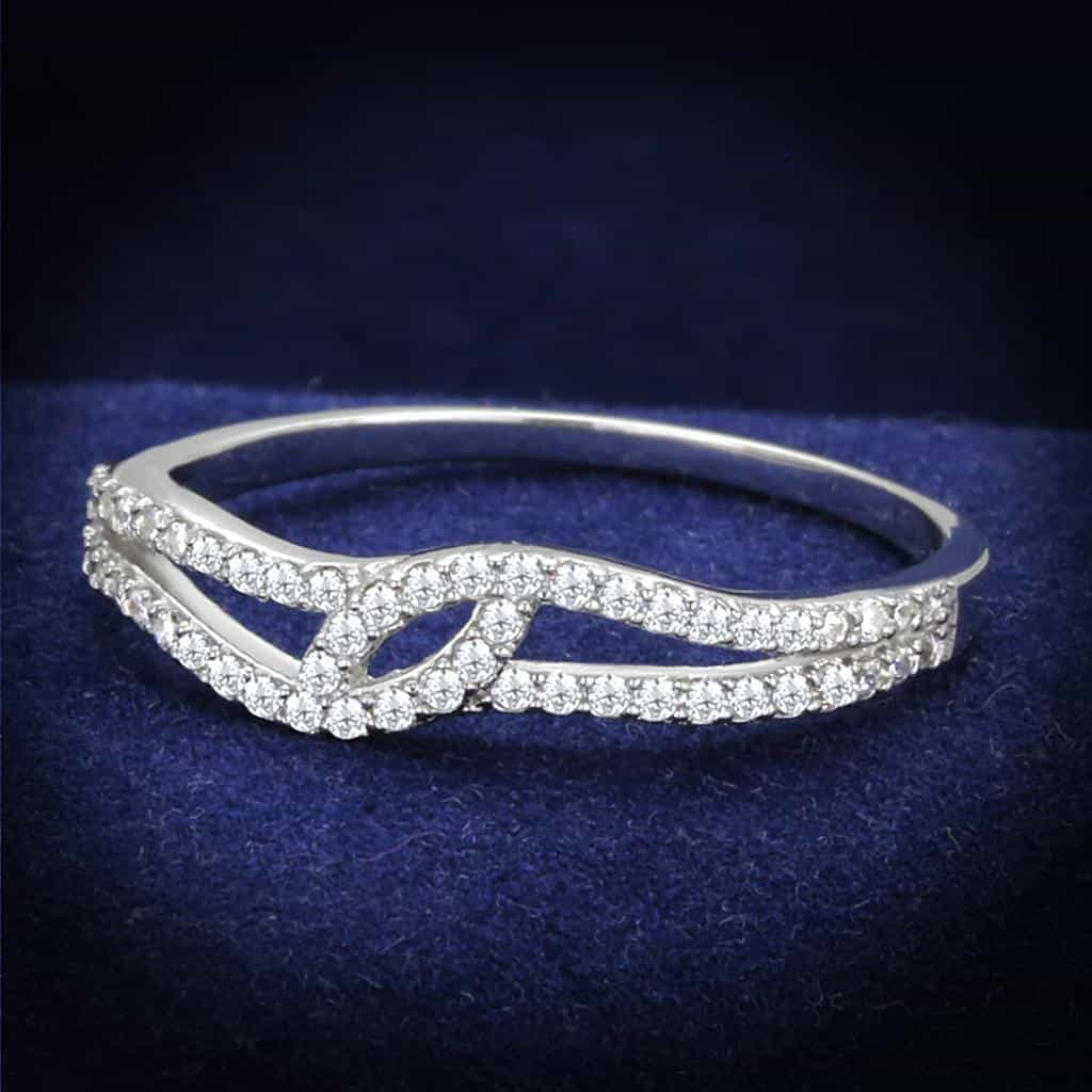 Sterling Silver CZ Infinity Wave Bypass Thin Ring view 1