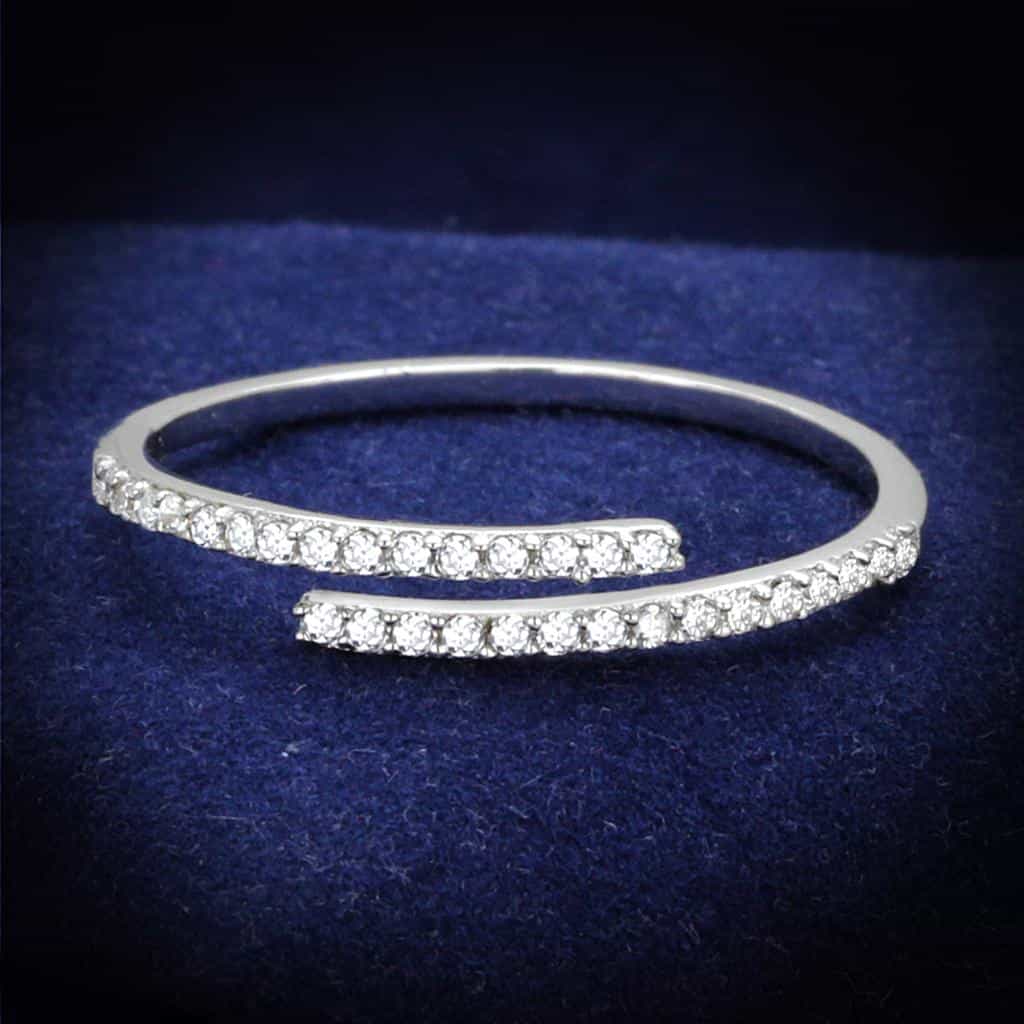 Sterling Silver CZ Pave Half Eternity Open Thin Ring view 1