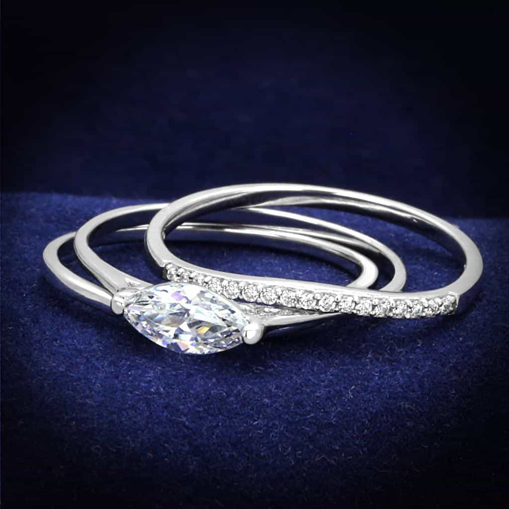 Sterling Silver CZ Pear Solitaire Pave Open Thin Ring view 6