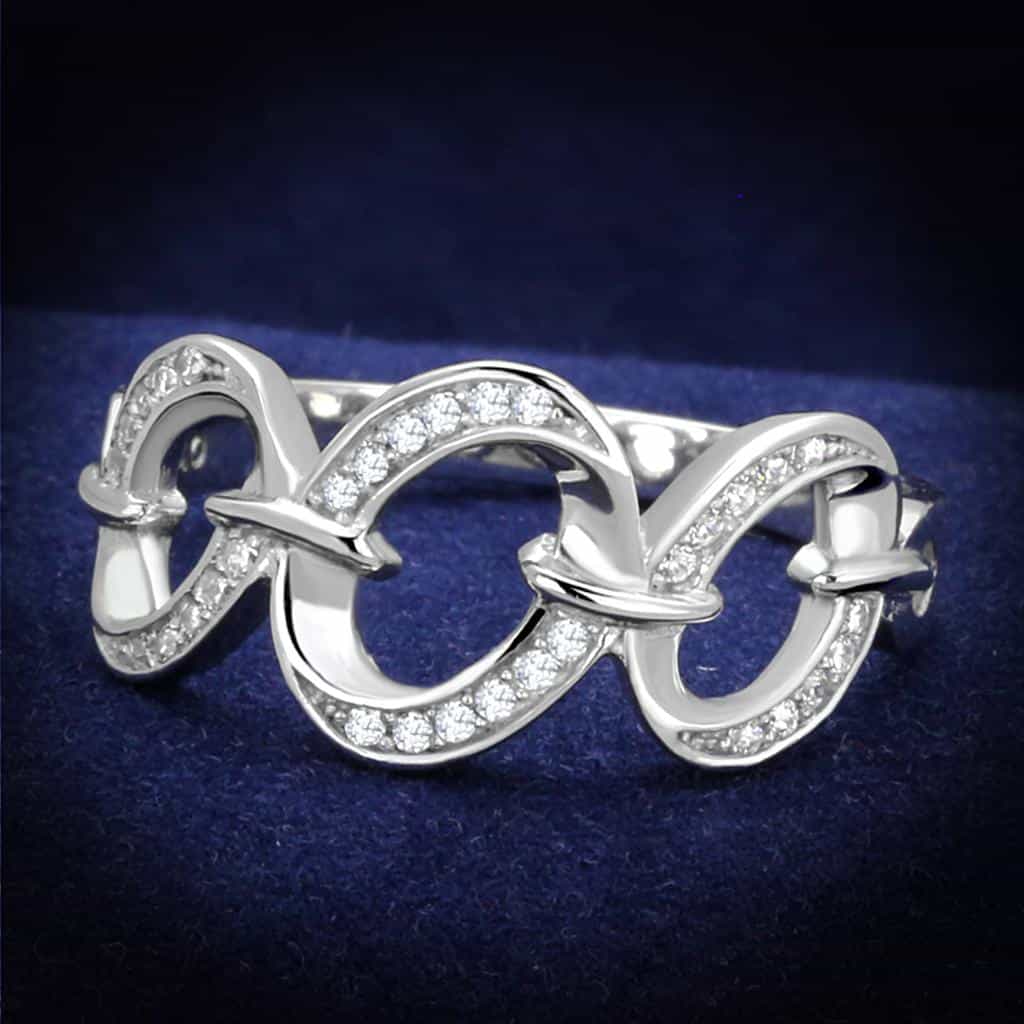 Sterling Silver CZ Pave Infinity Chain Link Ring view 6