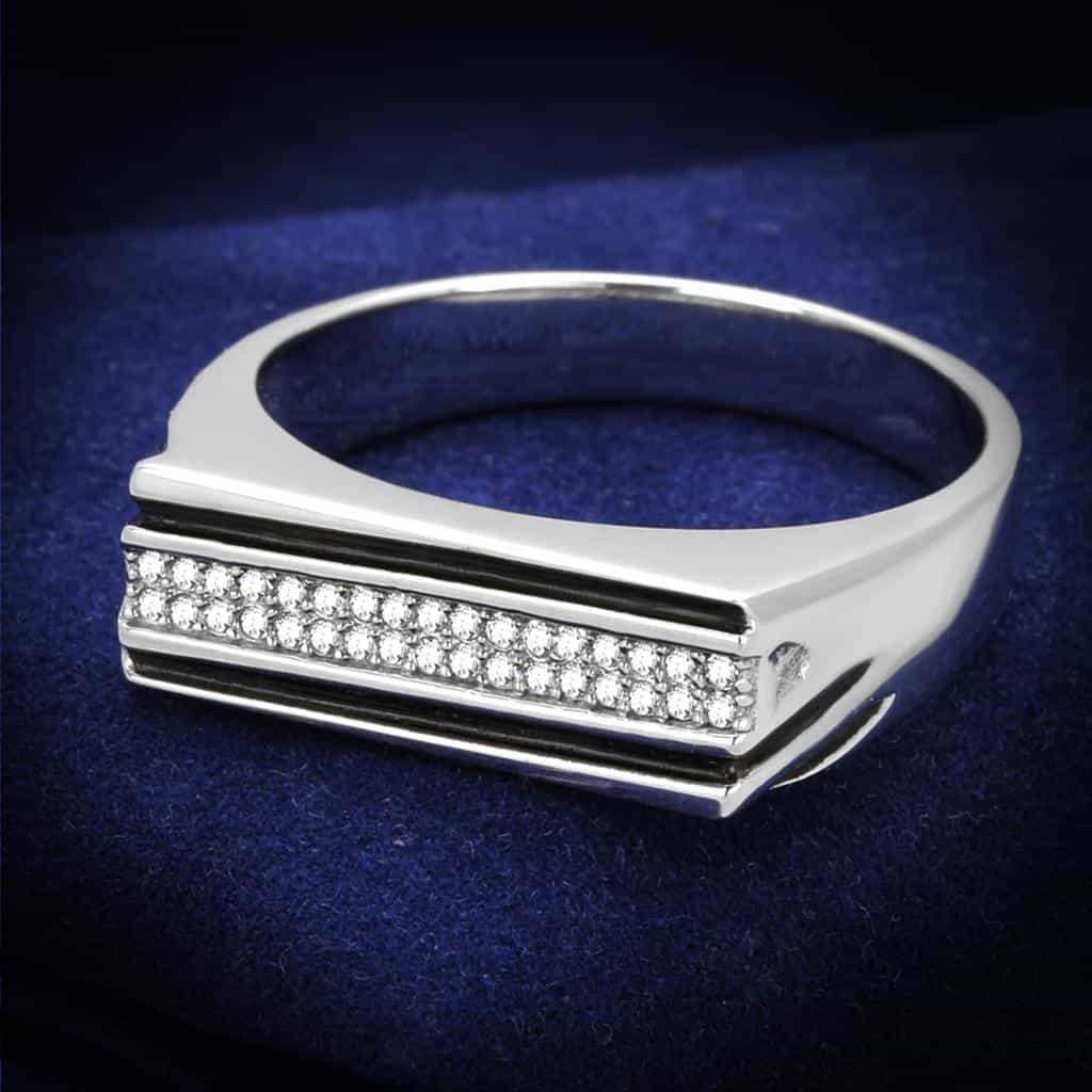 Sterling Silver Black Onyx CZ Diagonal Stripe Signet Ring view 1