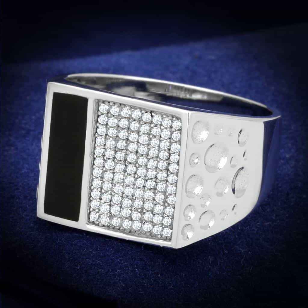 Sterling Silver CZ Pave Grid Square Signet Ring view 1