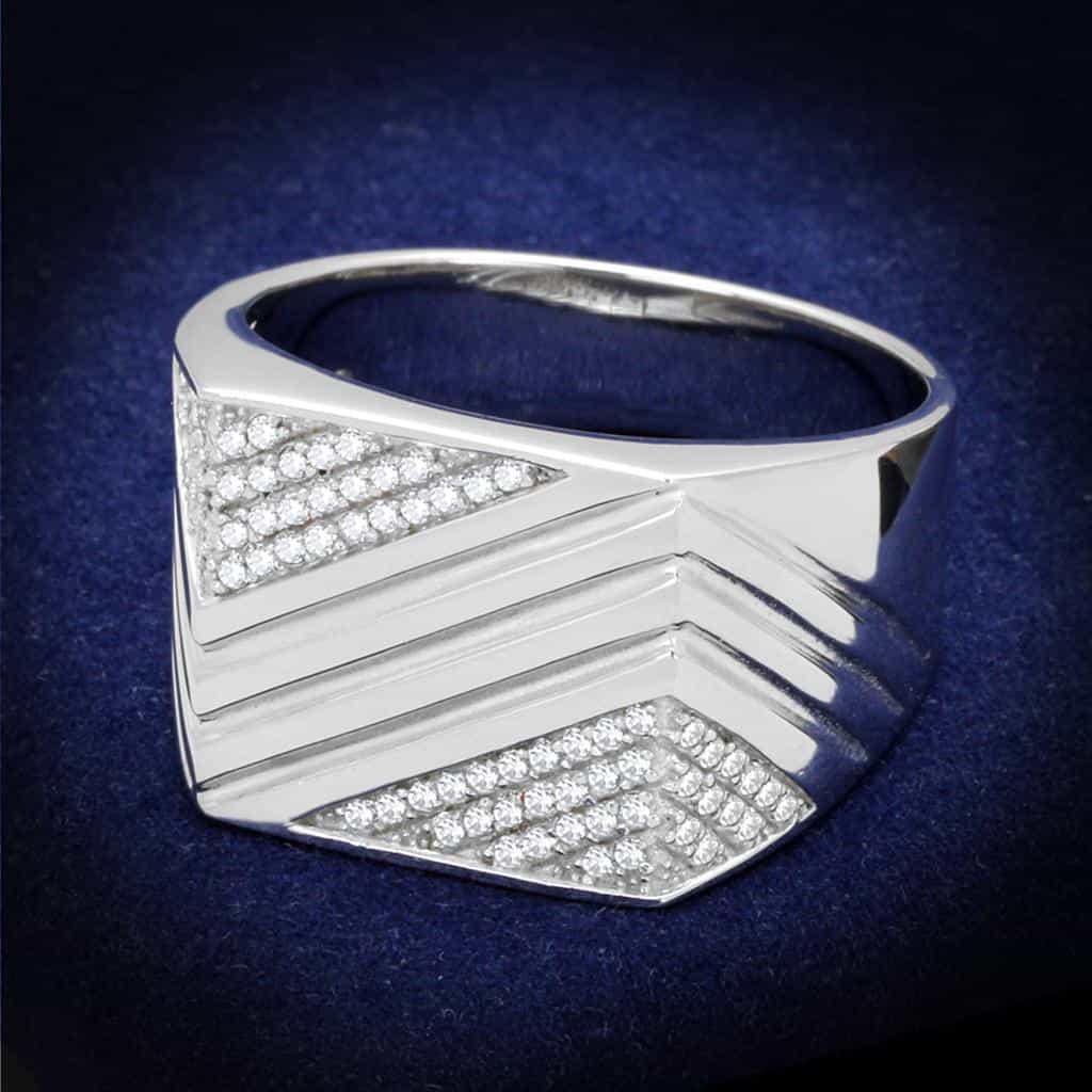 Sterling Silver CZ Pave Diagonal V Triangle Signet Ring view 6