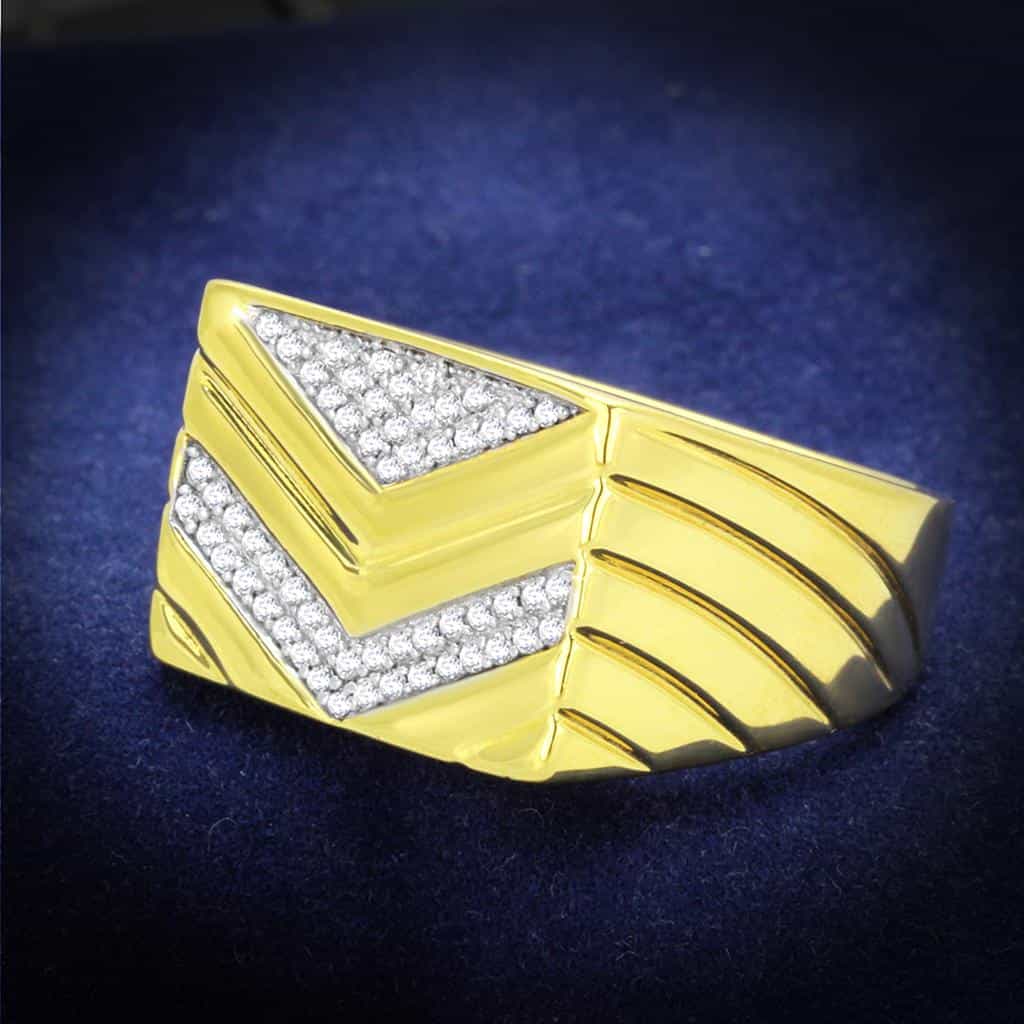 Sterling Silver Gold Two Tone CZ Pave Chevron V Wide Ring view 1