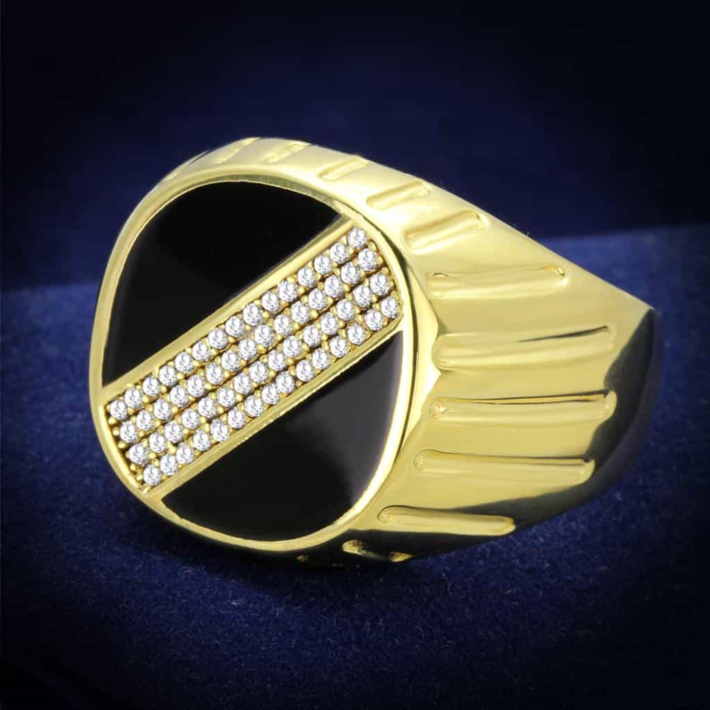 Sterling Silver Gold Two Tone Black Onyx CZ Diagonal Signet Ring view 6