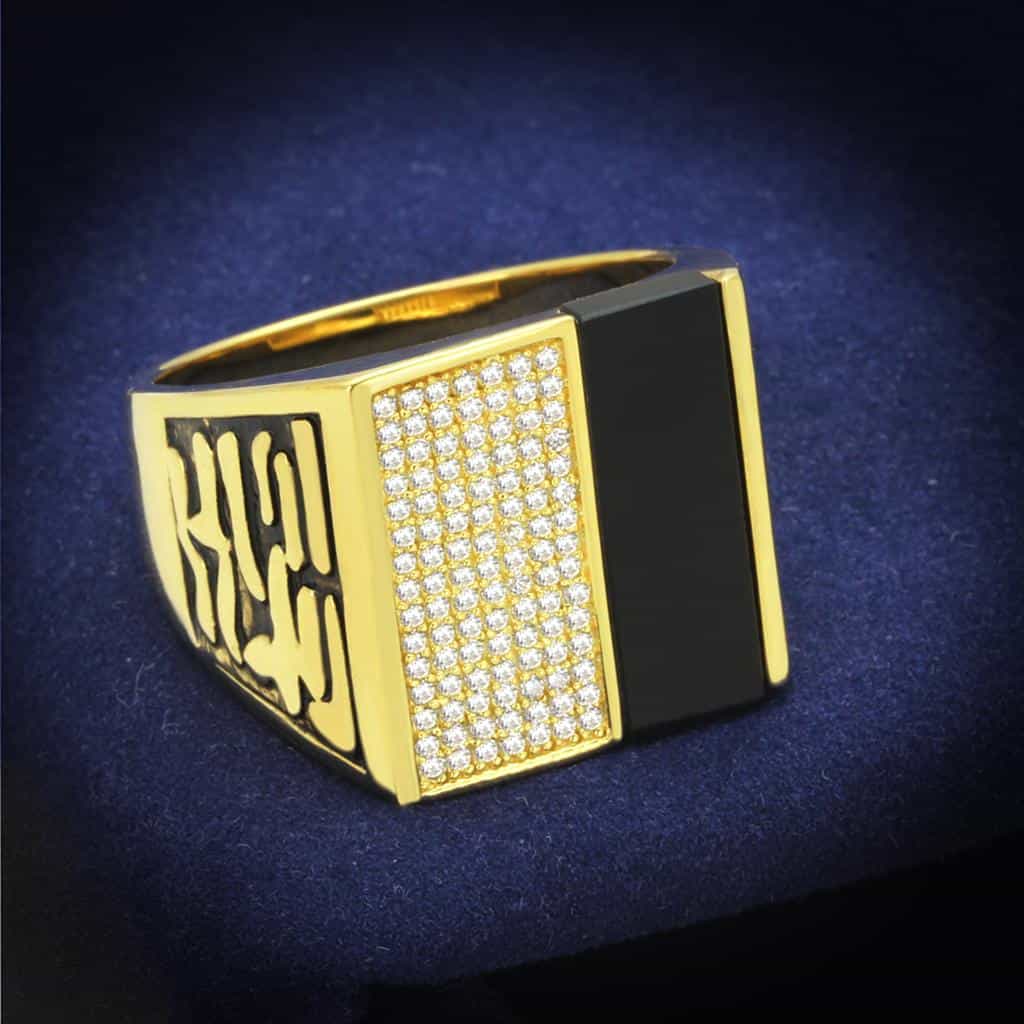 Sterling Silver Gold Two Tone Black Onyx CZ Square Signet Ring view 6