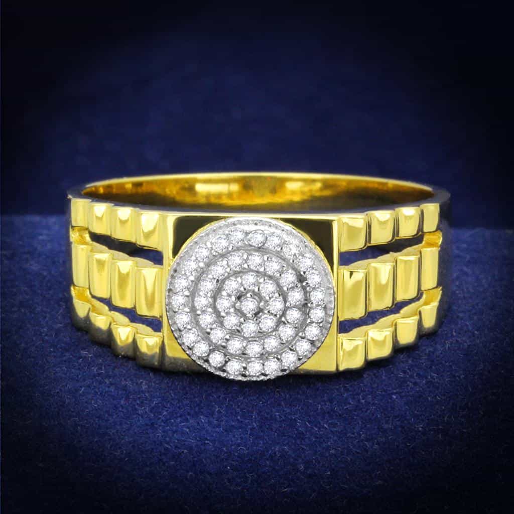 Sterling Silver Gold Two Tone CZ Round Jubilee Band Signet Ring view 1