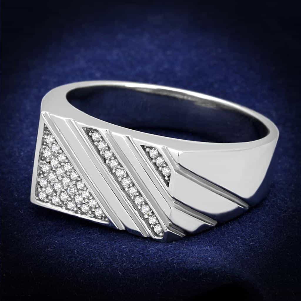 Sterling Silver CZ Pave Diagonal Stripe Signet Ring view 6