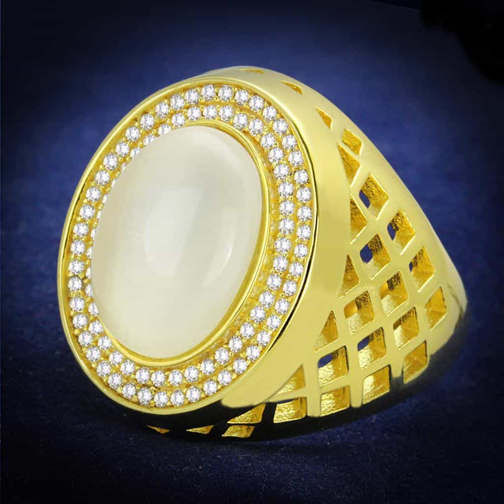 Sterling Silver Gold Two Tone Cats Eye CZ Lattice Oval Ring view 1