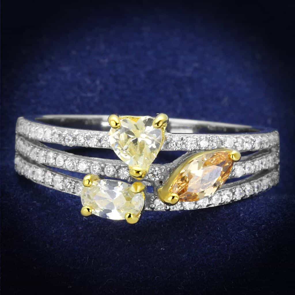 Sterling Silver Gold Two Tone Champagne CZ Heart Pear Split Ring view 1