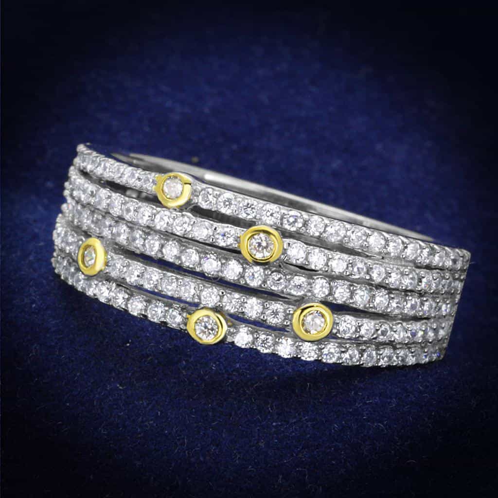 Sterling Silver Gold Two Tone CZ Multi Row Bezel Station Ring view 6