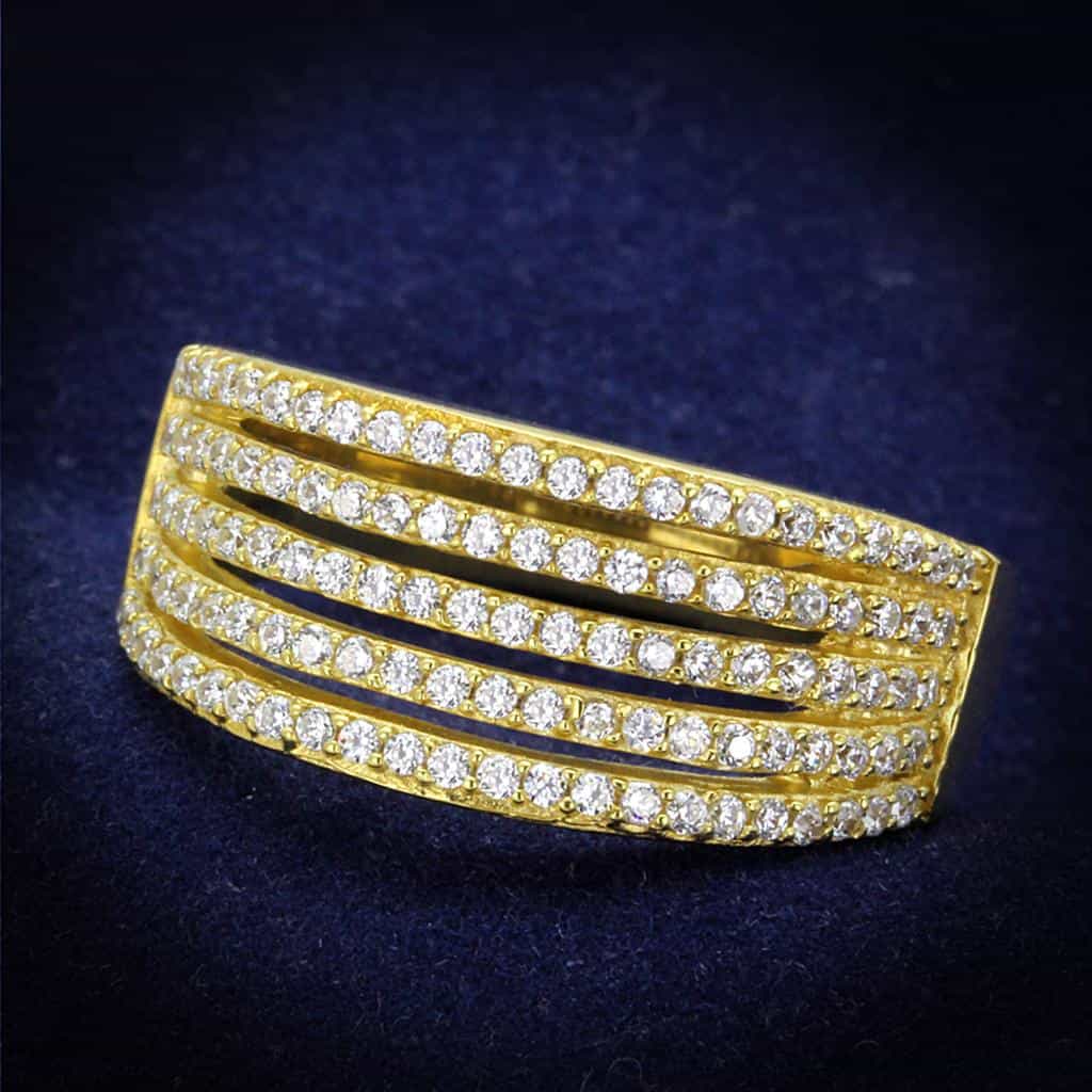 Sterling Silver Gold Two Tone CZ Multi Row Pave Wide Ring view 6