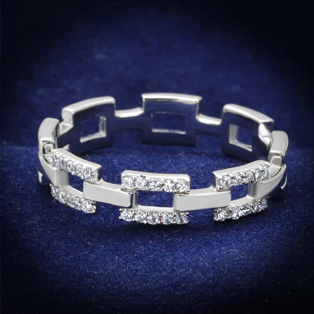 Sterling Silver CZ Pave Chain Link Eternity Band Ring view 1
