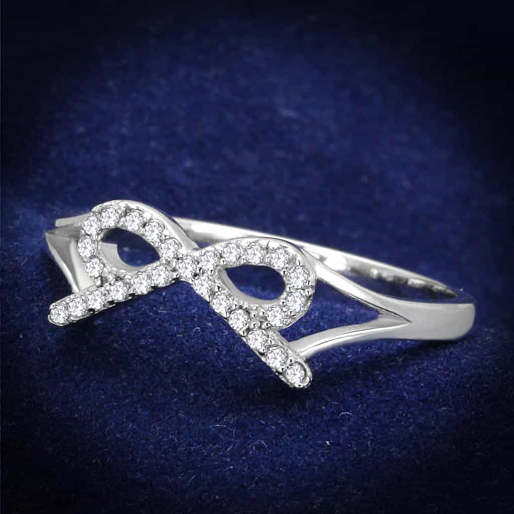 Sterling Silver CZ Pave Infinity V Wave Ring view 1