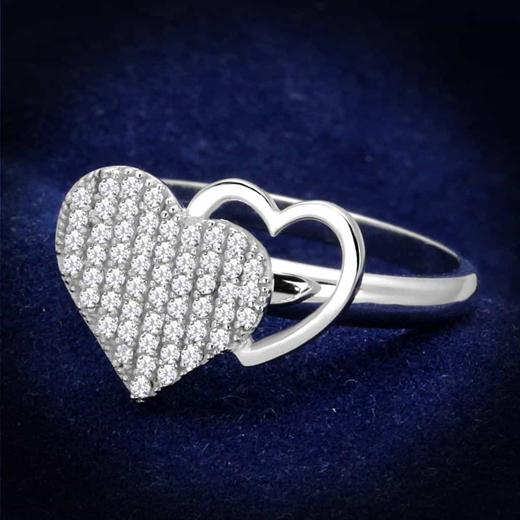 Sterling Silver CZ Pave Heart Open Flat Large Ring view 6