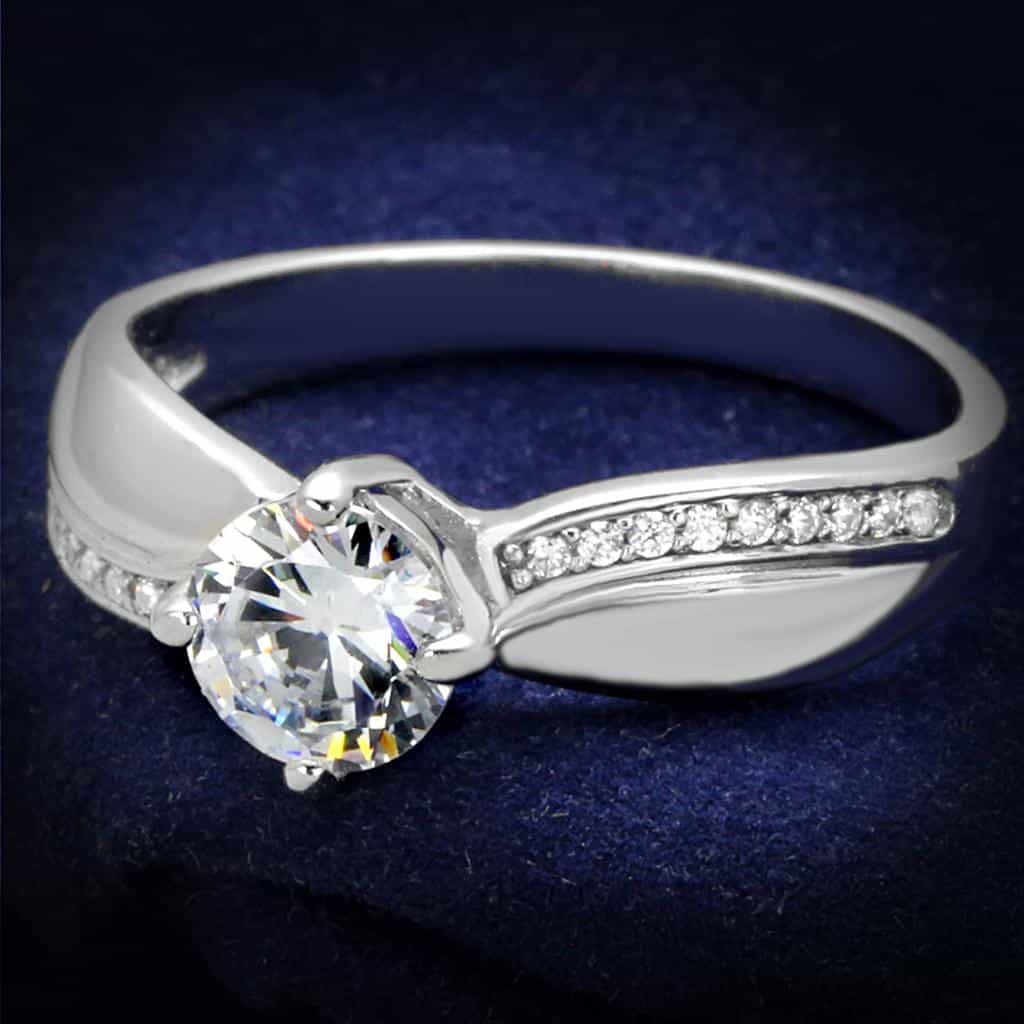 Sterling Silver CZ Round Six Prong Channel Pave Ring view 1