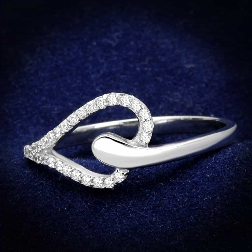 Sterling Silver CZ Pave Swirl Loop Bypass Ring view 1