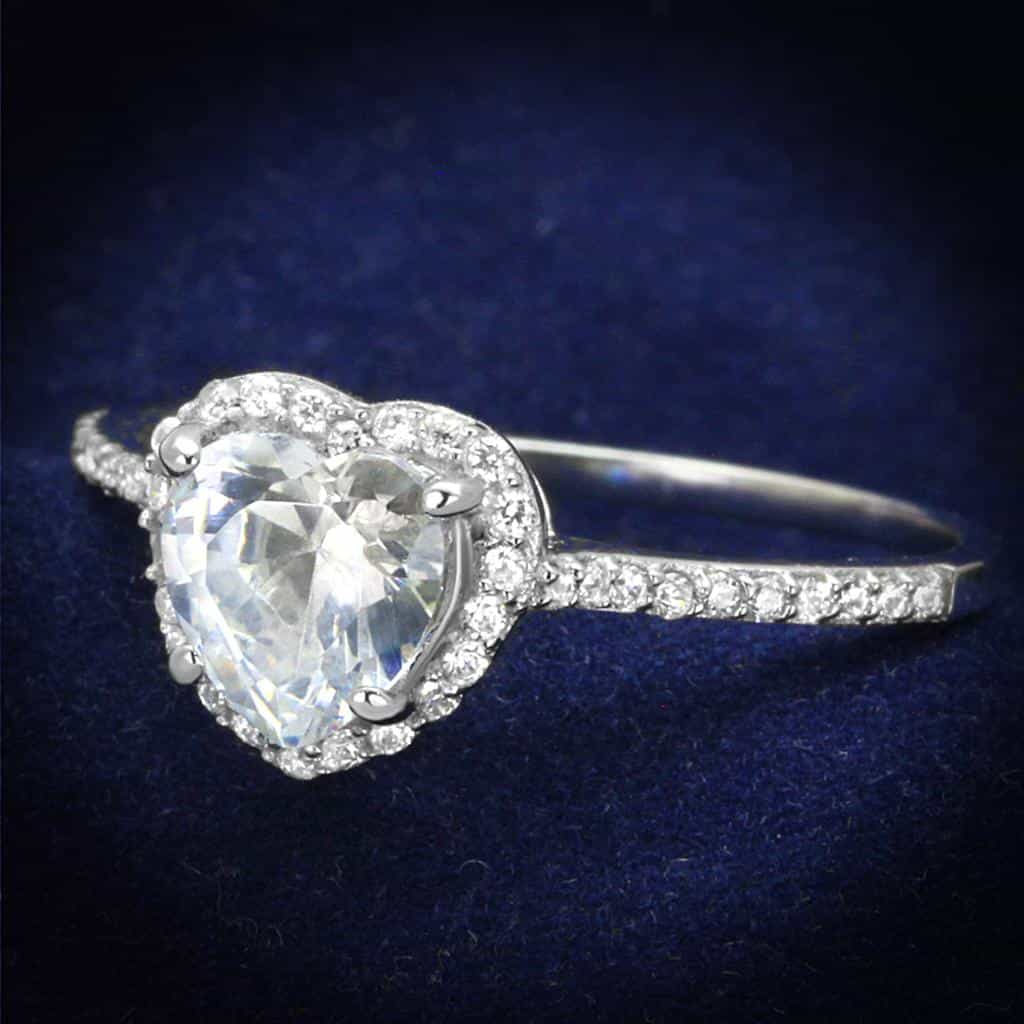 Sterling Silver CZ Heart Halo Pave Ring | The Stainless Jewelry view 1