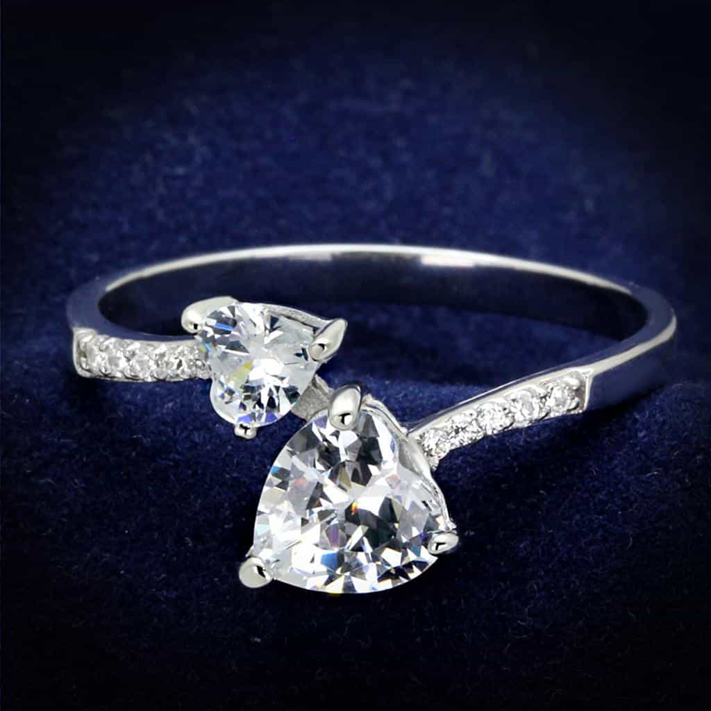 Sterling Silver CZ Round Pear Double Bypass Ring view 1