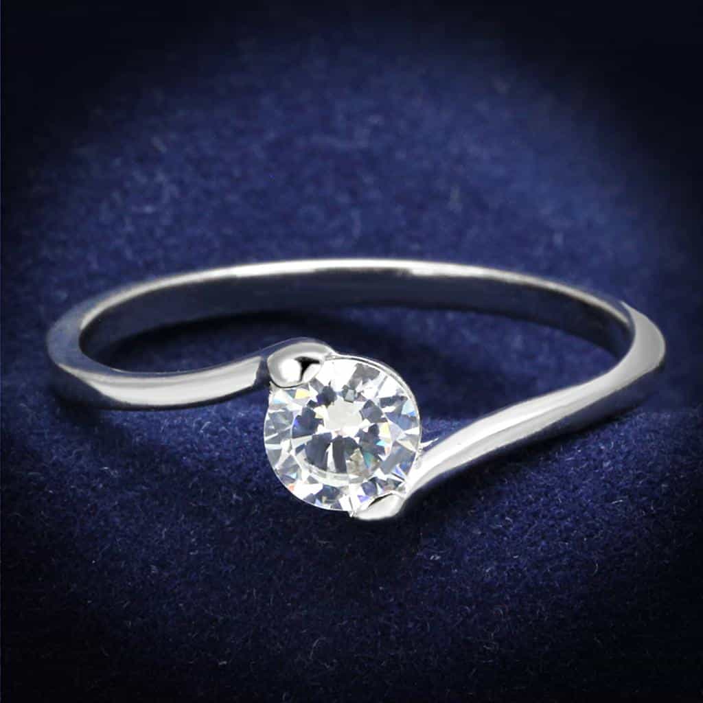 Sterling Silver CZ Round Solitaire Pave Cathedral Ring view 6