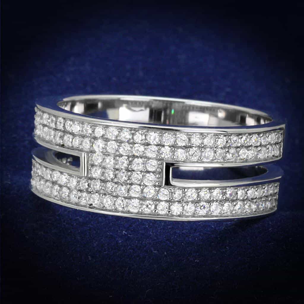 Sterling Silver CZ Multi Row Pave Channel Wide Band Ring view 6