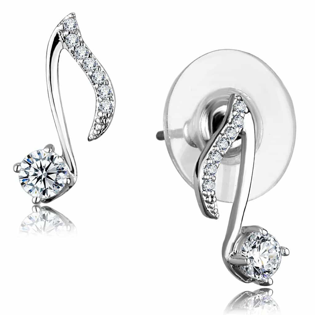 Sterling Silver CZ Music Note Eighth Note Stud Earrings view 1