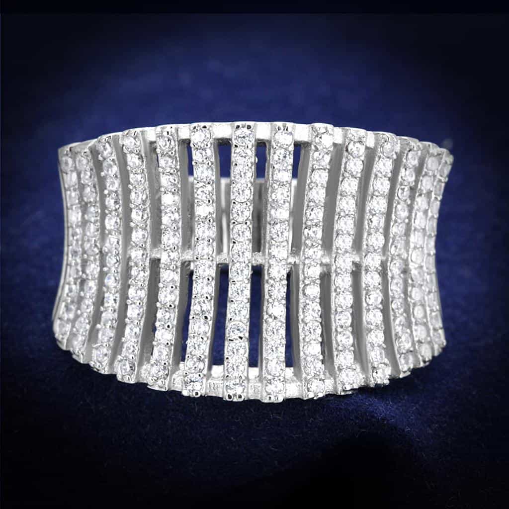 Sterling Silver CZ Pave Vertical Bar Column Wide Ring view 6