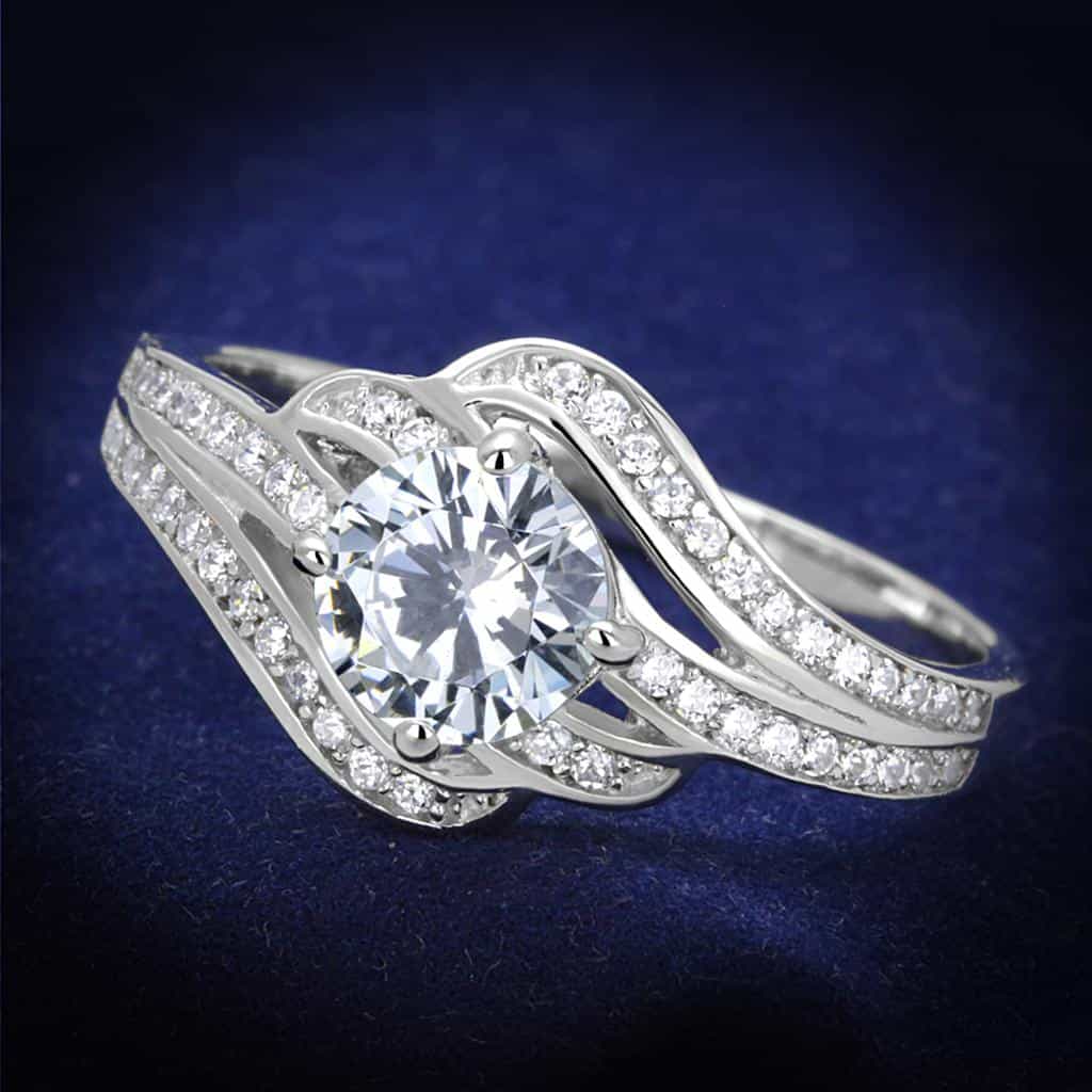 Sterling Silver CZ Round Twist Bypass Halo Bridal Set Ring view 6