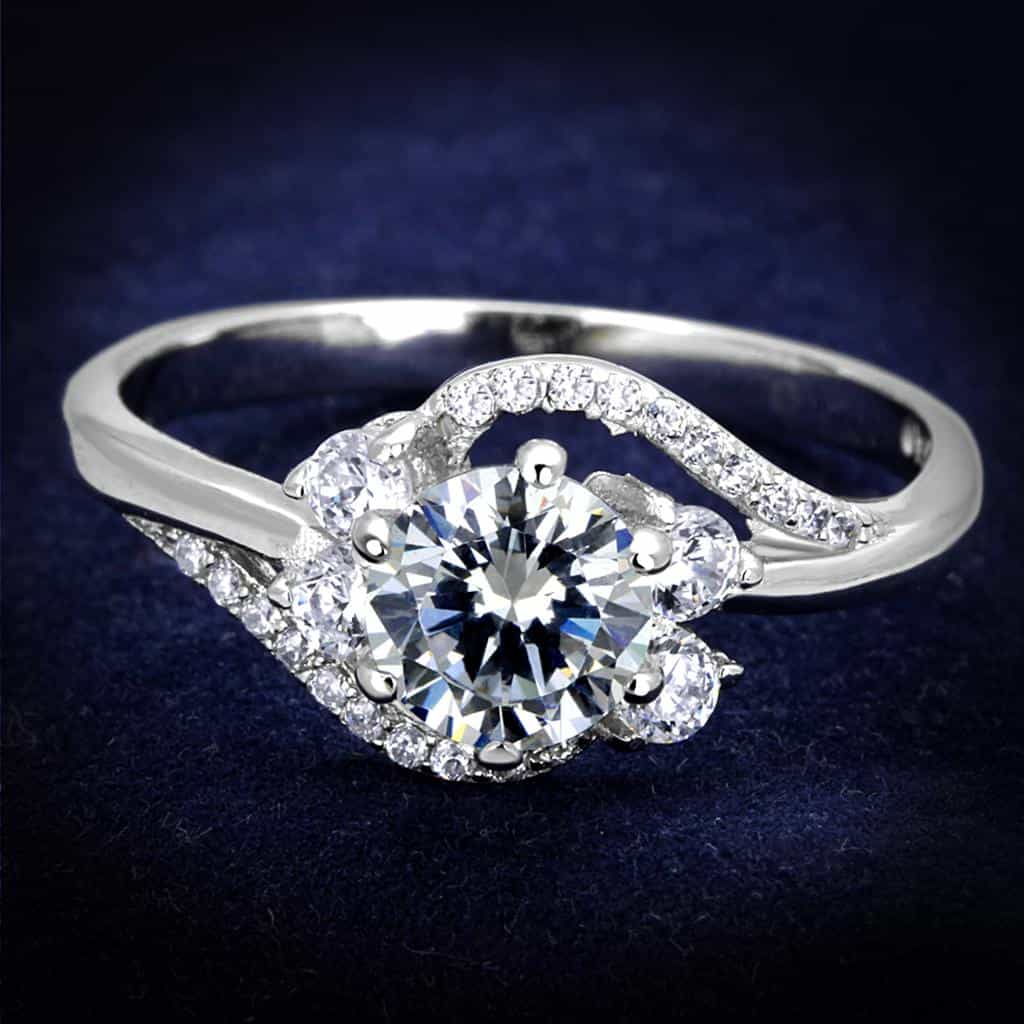 Sterling Silver CZ Round Petal Flower Halo Ring view 1