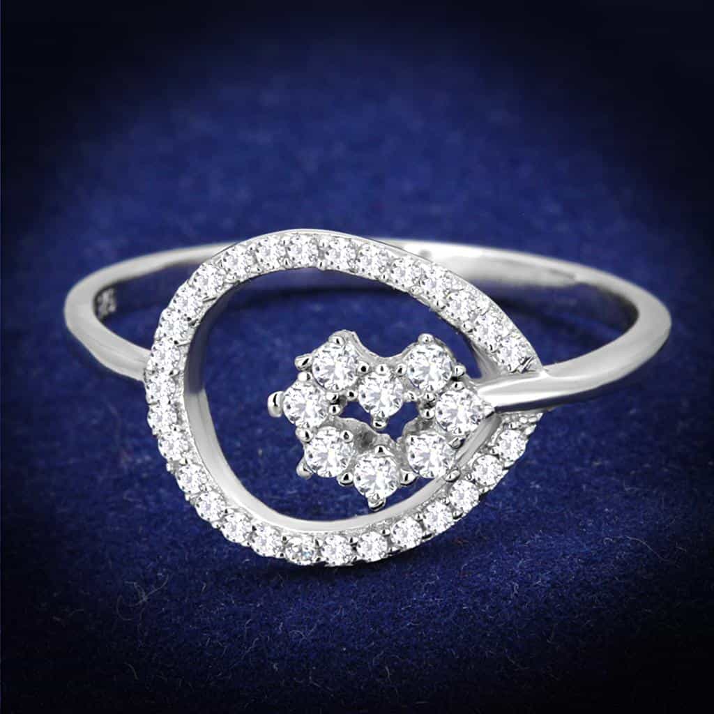 Sterling Silver CZ Star Flower Circle Halo Ring view 1