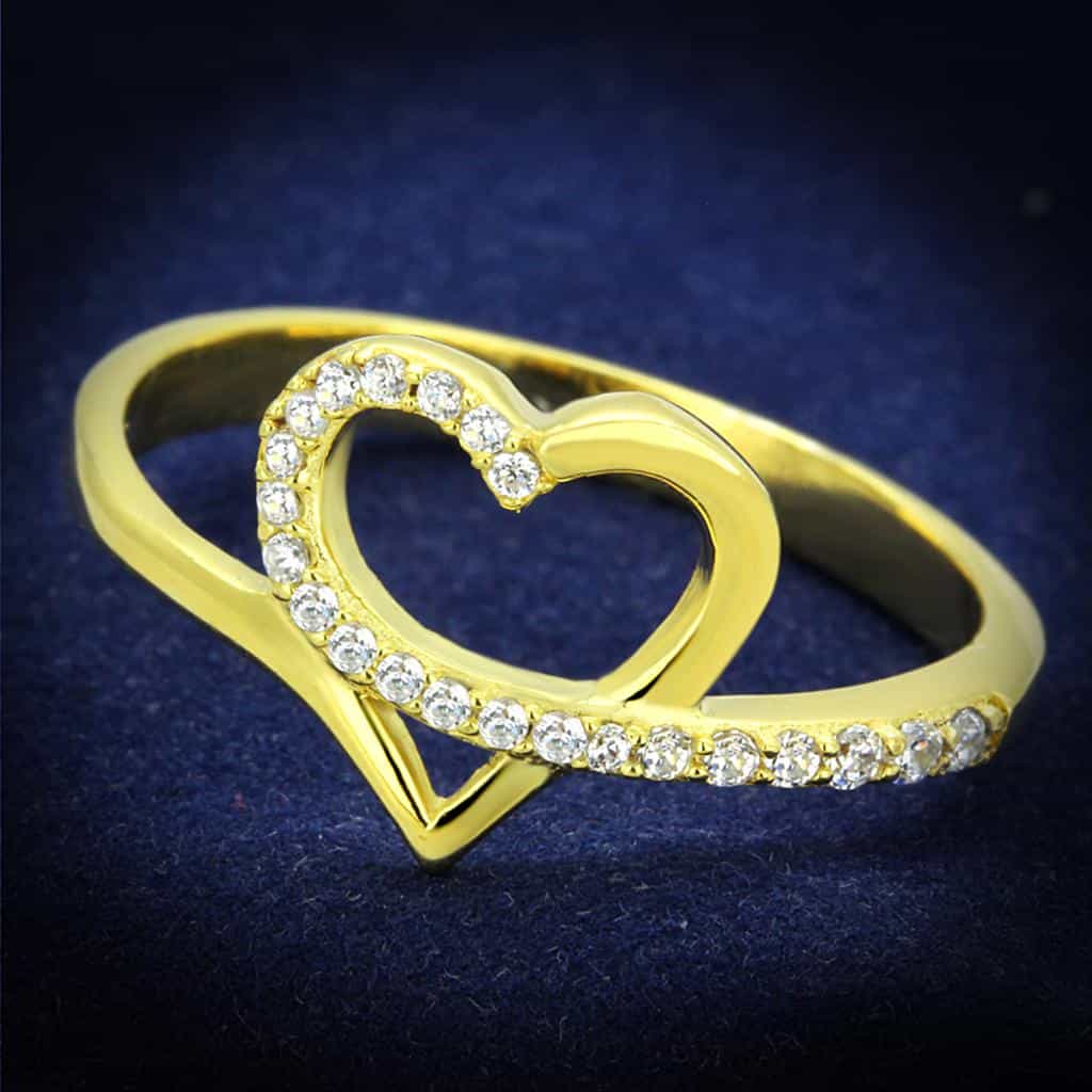 Sterling Silver Gold Two Tone CZ Open Heart Ring view 1