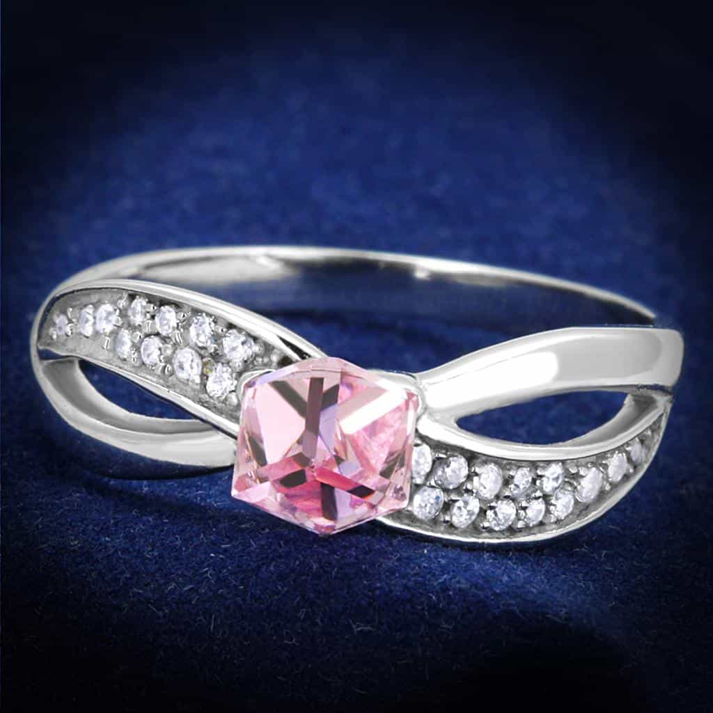 Sterling Silver Pink CZ Princess Infinity Pave Ring view 1