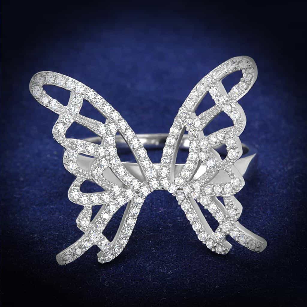 Sterling Silver CZ Pave Butterfly Open Wide Ring view 1