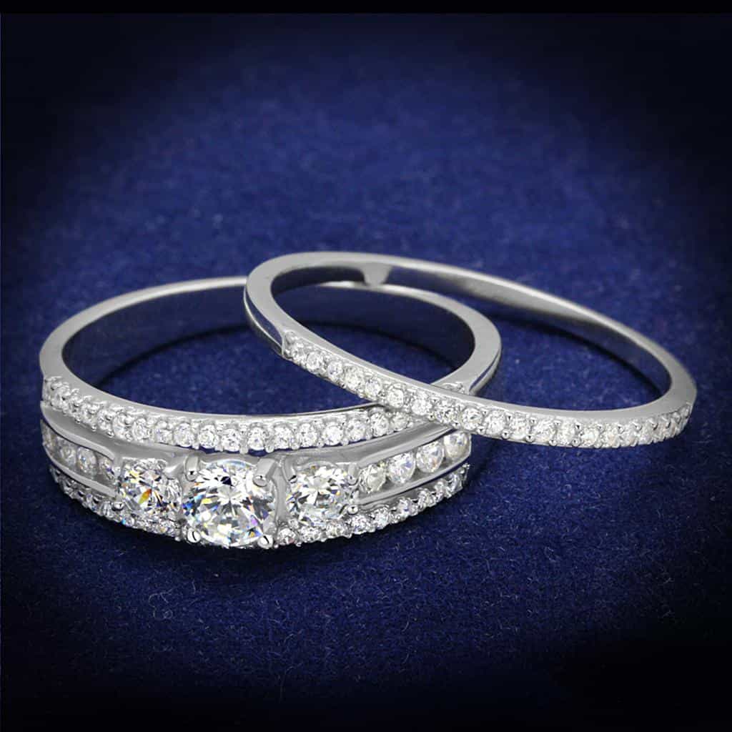 Sterling Silver CZ Round Halo Pave Bridal Set Ring view 6