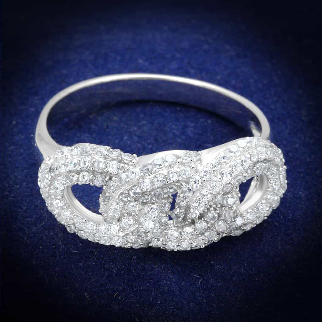 Sterling Silver CZ Round Pave Woven Infinity Wide Ring view 1