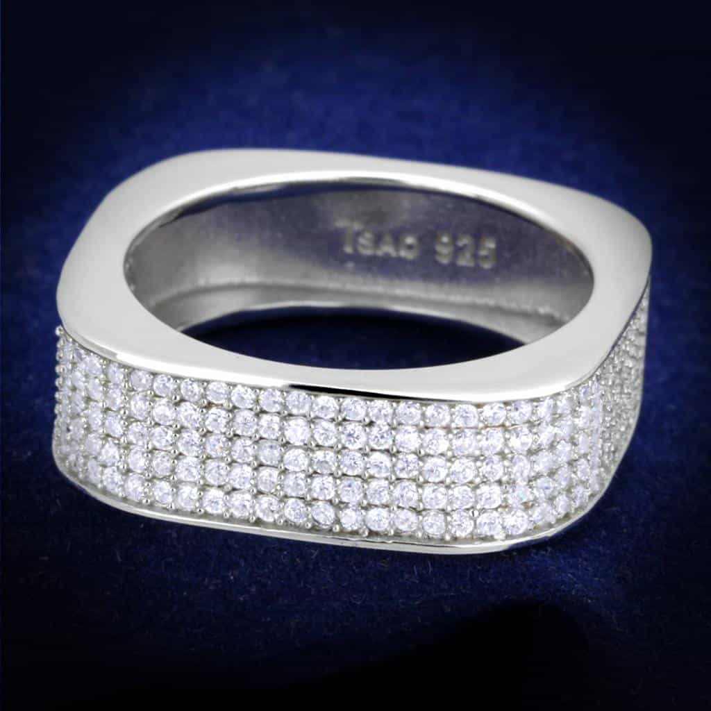 Sterling Silver CZ Multi Row Pave Flat Wide Band Ring view 1