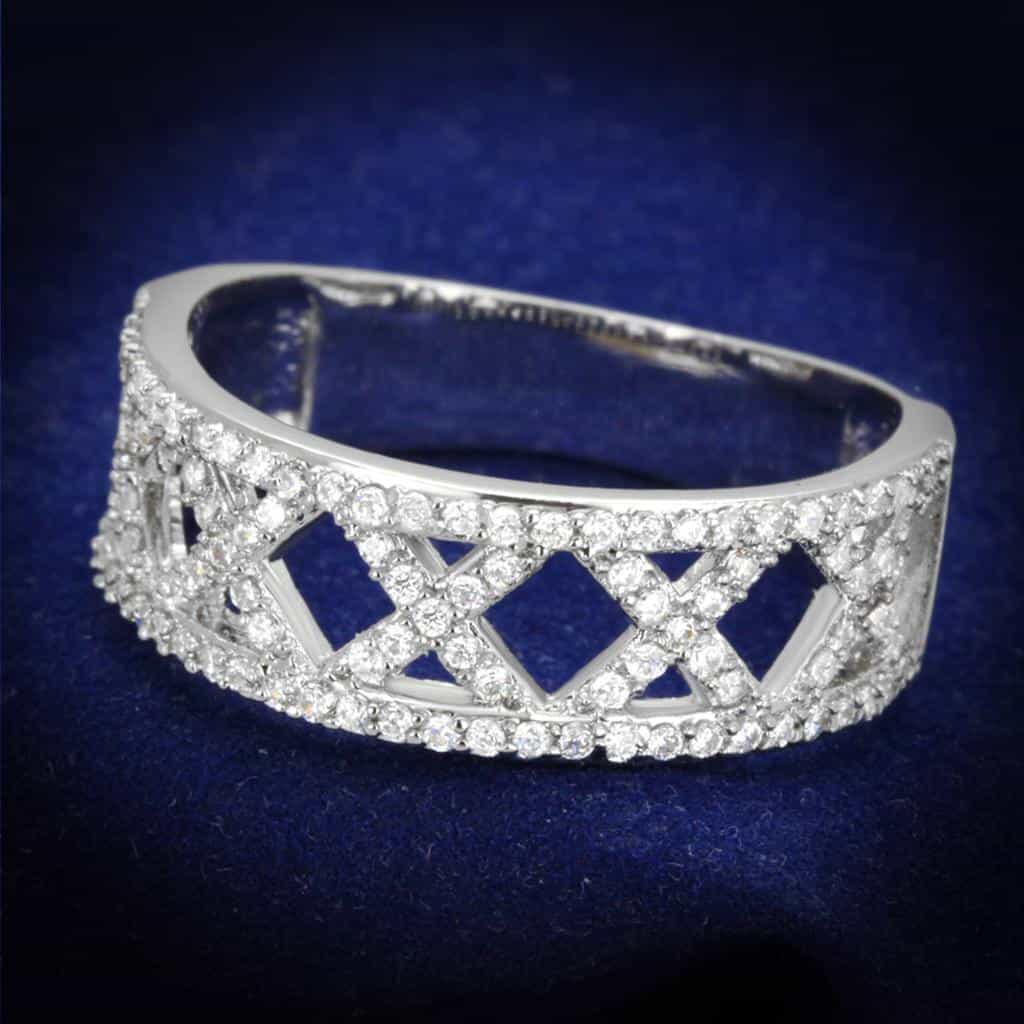 Sterling Silver CZ Pave X Lattice Crossover Wide Ring view 6