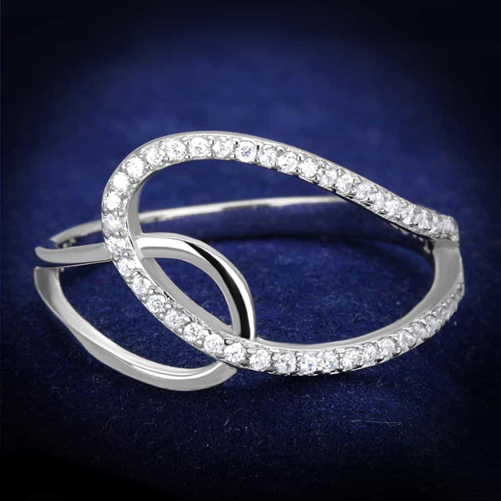 Sterling Silver CZ Pave Double Hoop Interlock Wide Ring view 6