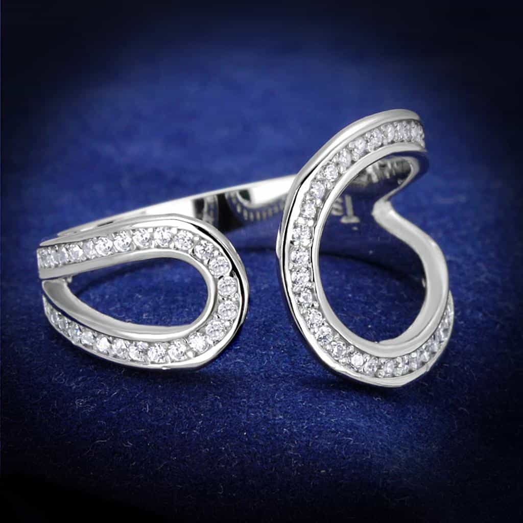 Sterling Silver CZ Pave S Scroll Wave Open Ring view 6