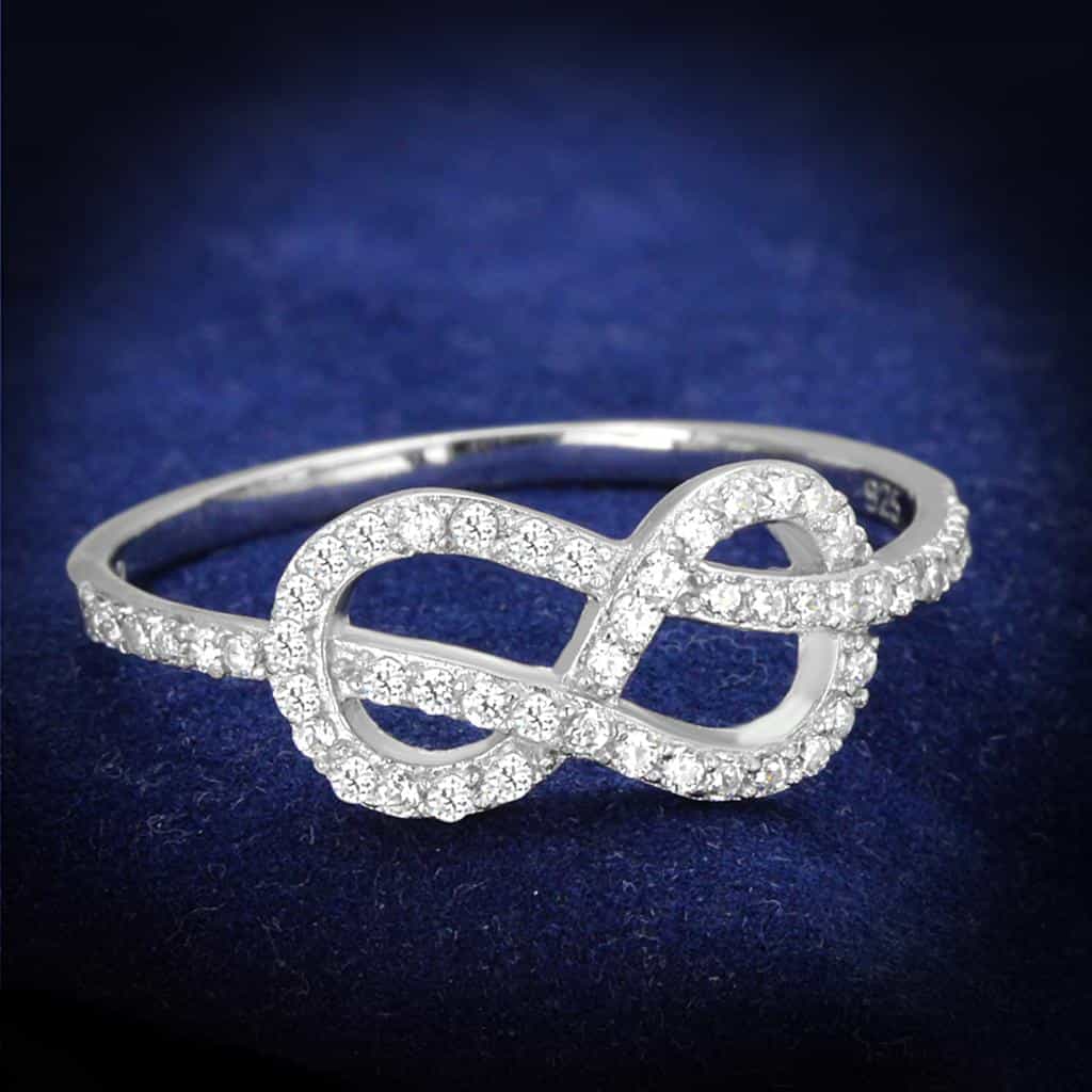 Sterling Silver CZ Pave Infinity Double Loop Large Ring view 1