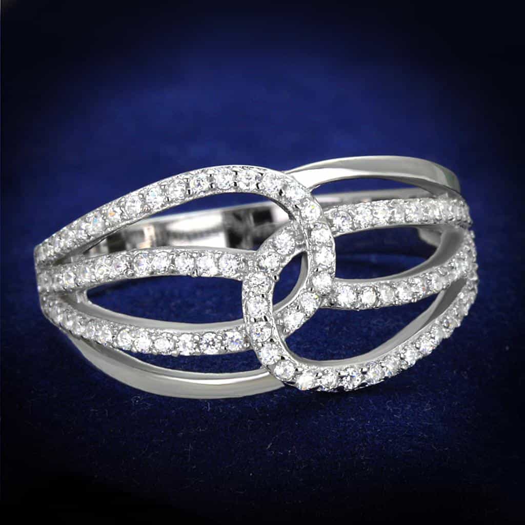 Sterling Silver CZ Pave Circle Interlock Open Wide Ring view 1