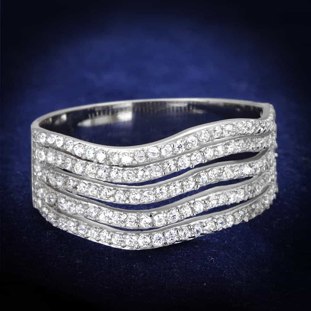 Sterling Silver CZ Pave Four Row Multi Band Wide Ring view 6